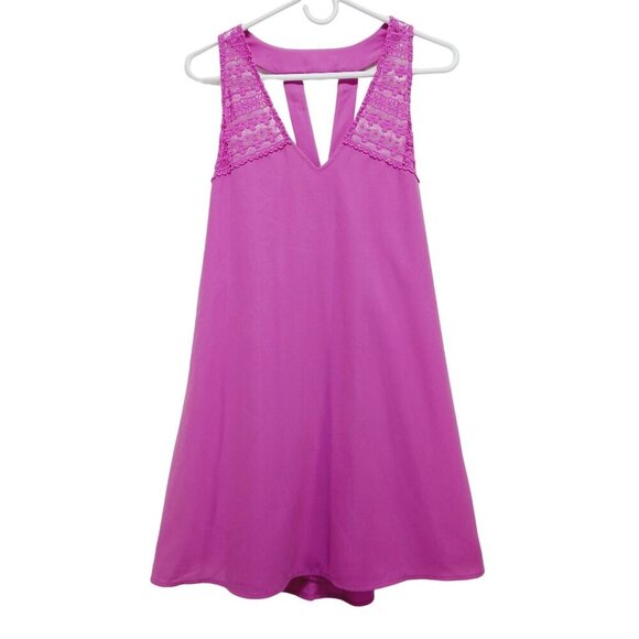 GB Mini Dress Womens Lace Yoke Sleeveless Medium Pink Polyester - Picture 1 of 12
